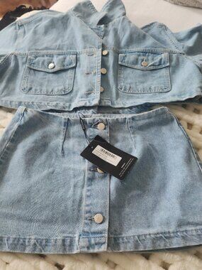 Pretty Little Things Jean Jacket and Skirt ( skirt size 6 and jacket size 10)